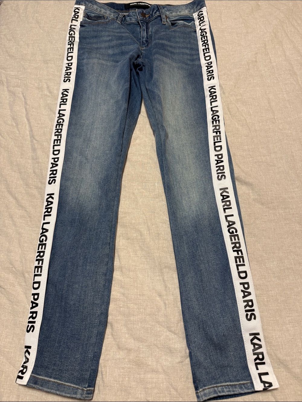 Karl Lagerfeld Blue Jeans with White Logo Side Tape